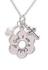 superb teeny silver I am a child of a God baby charm necklace